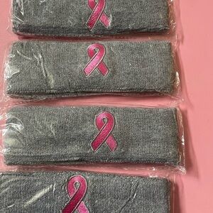 Gray Headband with Pink Ribbon